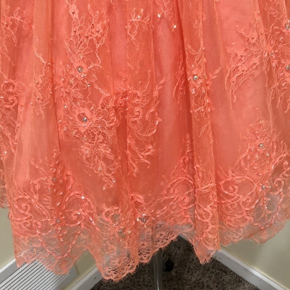 NWOT Sherri Hill Prom Dress Size 8 Pastel Peach Pink Rhinestone Floral Lace Mini - Picture 4 of 9